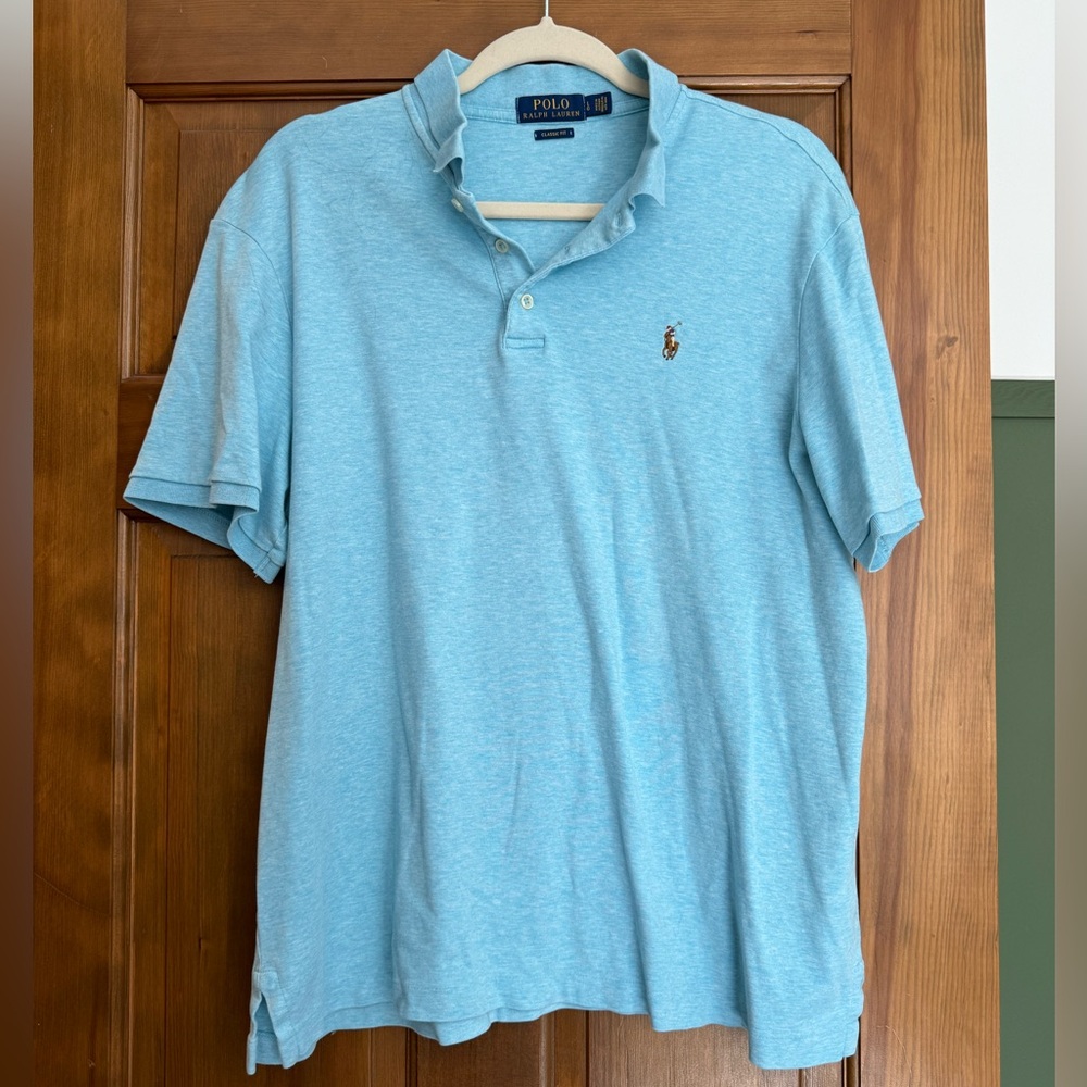 Men’s marbled light blue polo - Ralph Lauren